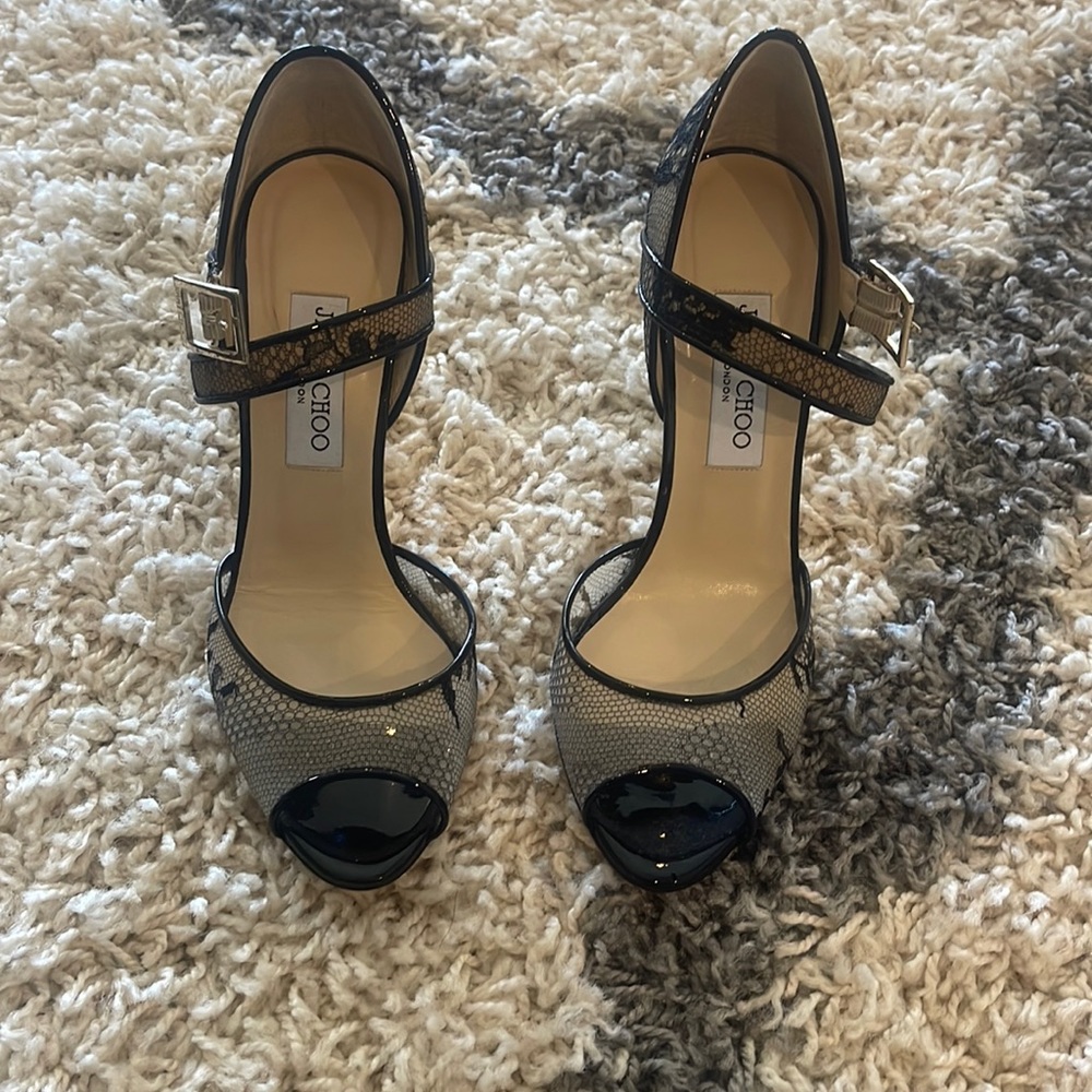 Brand new Jimmy choo lace effect leather Mary Jane open toes 39